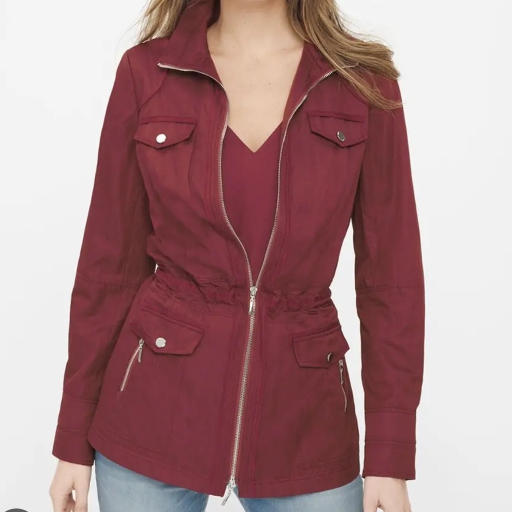 White House Black Market Zip Front Rust Red Military Parka Jacket Size 8